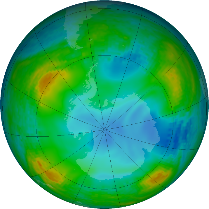 Antarctic ozone map for 10 July 1990